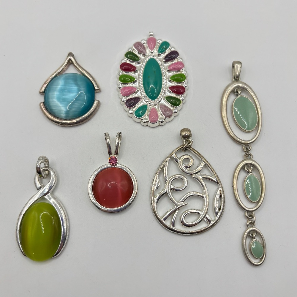 Lot of 6 Pendants Modern Colorful Silvertone